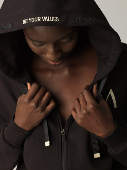 "Apis" Women Zipped Hoodie - Black/Sand