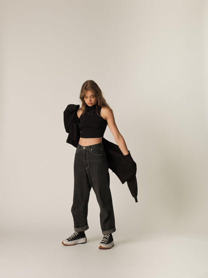 "Pongo" Crop Top - Black/Black