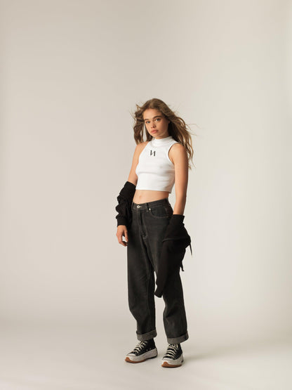 "Pongo" Crop Top - White/Black