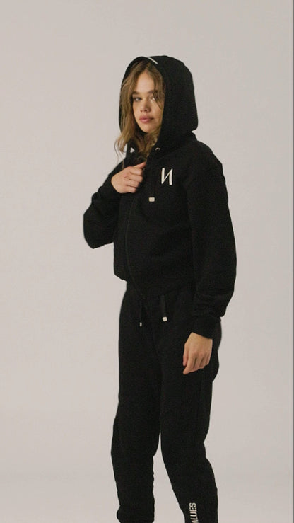 "Apis" Women Zipped Hoodie - Black/Sand